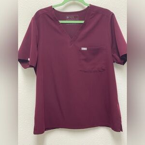 Figs Men's Catarina Burgundy Short Sleeve Chest Pocket Only Scrub Top XXL